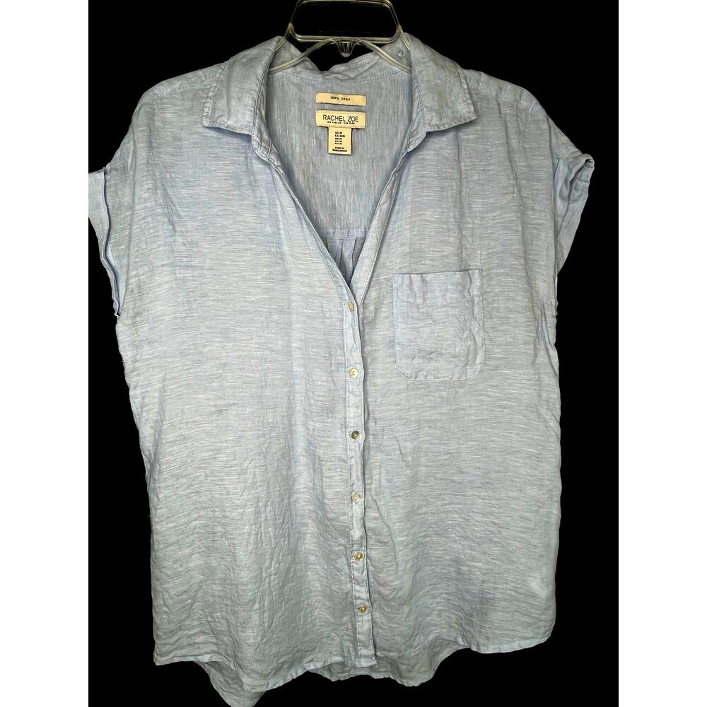 Rachel Zoe 100% linen chambray button up shirt, size M, EUC